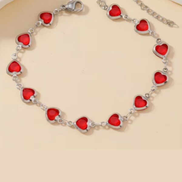 Stainless Steel Valentine’s Bracelet with Red Hearts